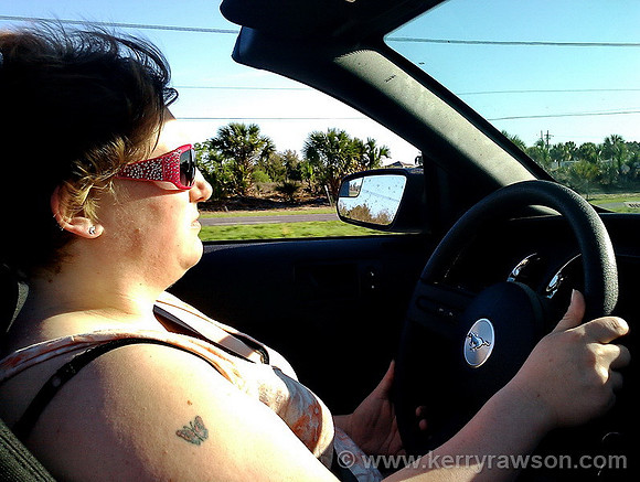 Emmalouise turn to drive the mustang convertible