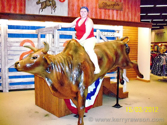 Emma couldn't resist a ride while at Sheplers Western Wear