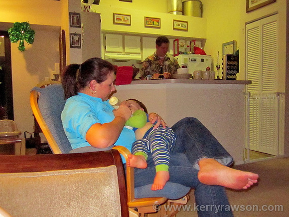 Too much excitement for Trent, Leslie rocks him to sleep - night all