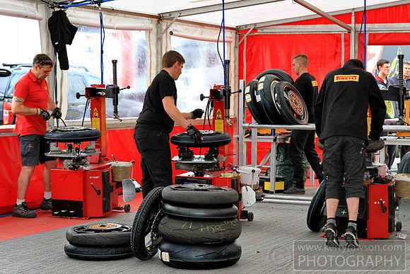 Pirelli boys busy with the morning's tyre requests
