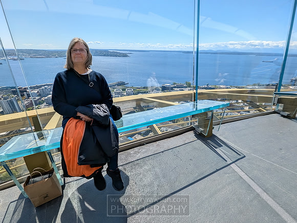 Wendy enjoying the view from the top of the Space Needle