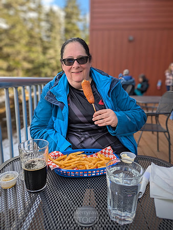 A local beer and a reindeer corndog for me.
