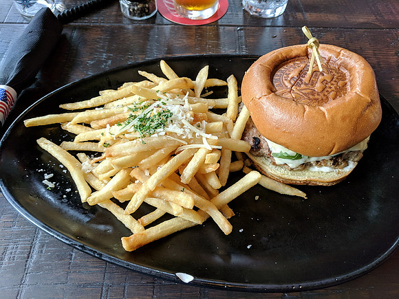 Another turkey burger, fab touch toasting the logo into the bun