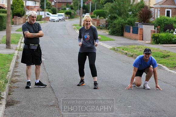 Shane, Julie and Gary ready to start their virtual watermelon 5k run